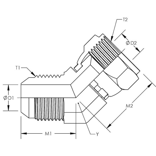 World Wide Fittings Male JIC to Female JIC Swivel 45 Deg. Elbow F5356X10X10 - main